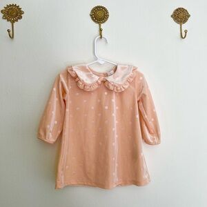 H&M Peach Pink Velvet Baby Girl Dress Polka Dots Collar Ruffles
